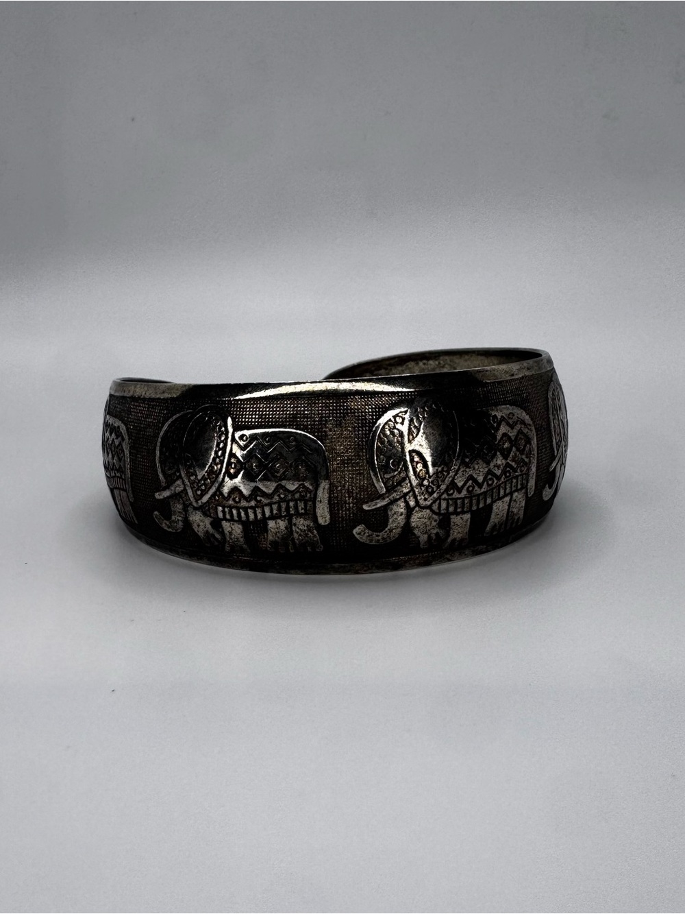Antique Silver-Tone Elephant Cuff Bracelet - Picture 2 of 7